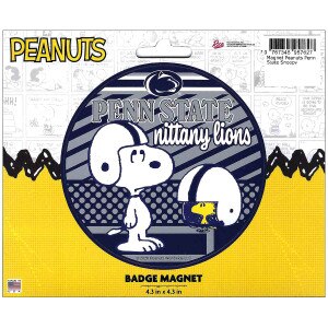 circular magnet Snoopy & Woodstock wearing football helmets, Penn State Nittany Lions